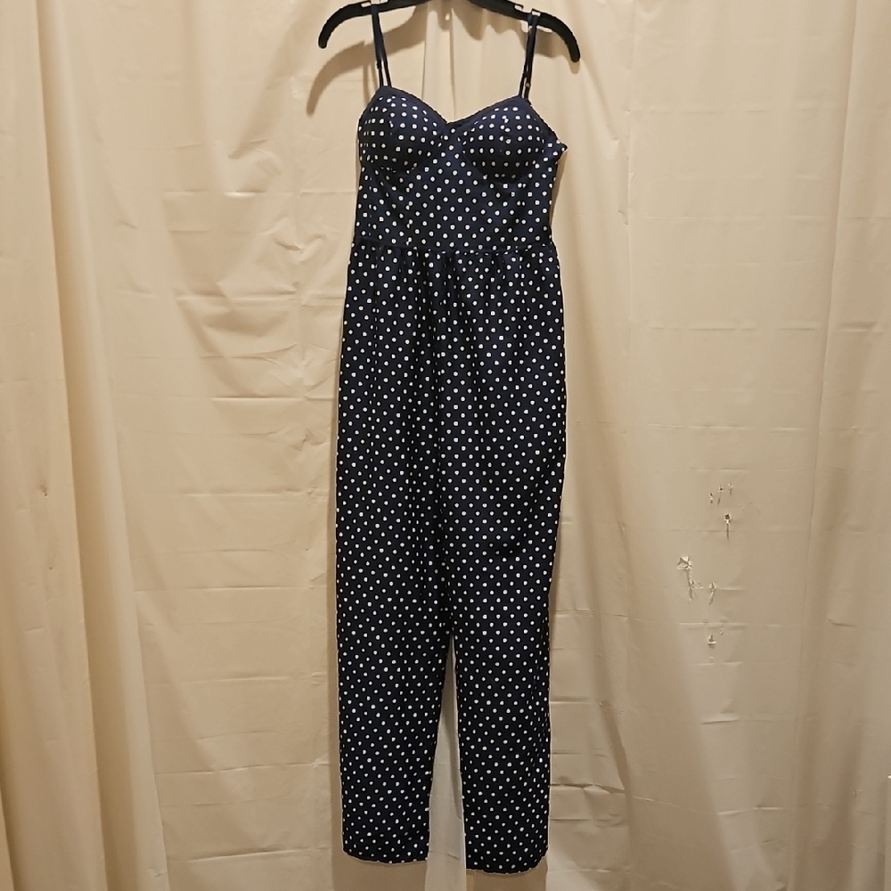 Band of Gypsies Blue and White Polka Dot Jumpsuit